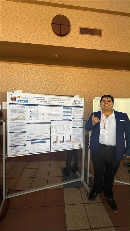 Santiago presenting his research poster at COURI 2026