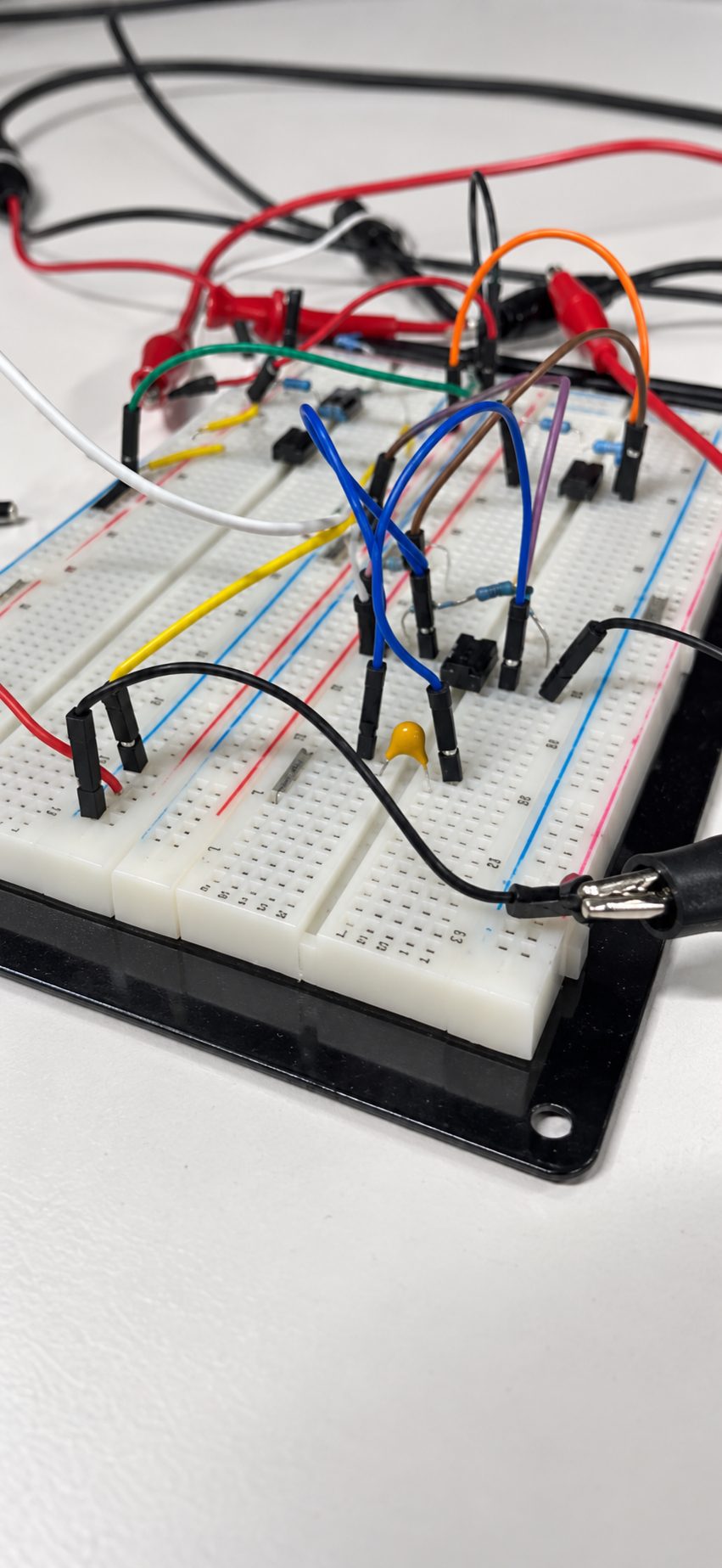 ECG amplifier built on a breadboard